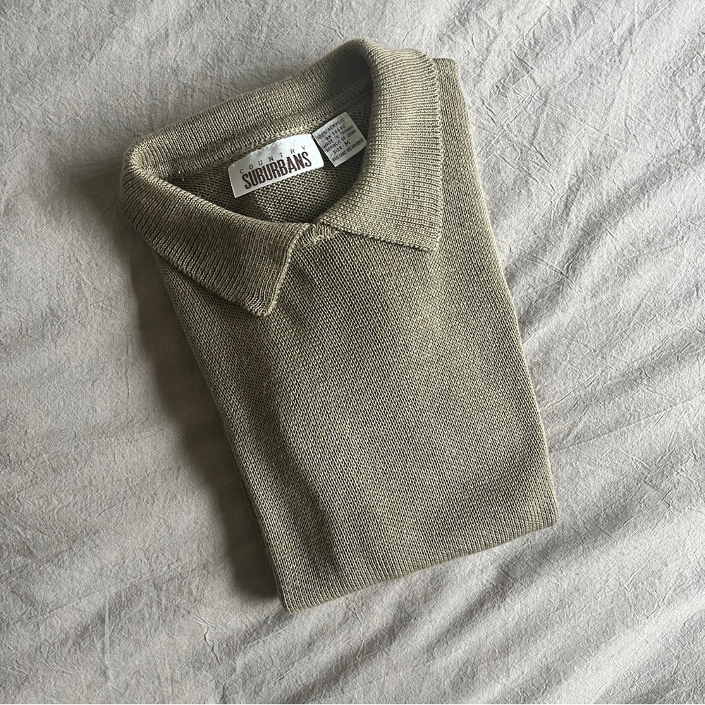 Vintage Beige Knit Polo Top Size M
